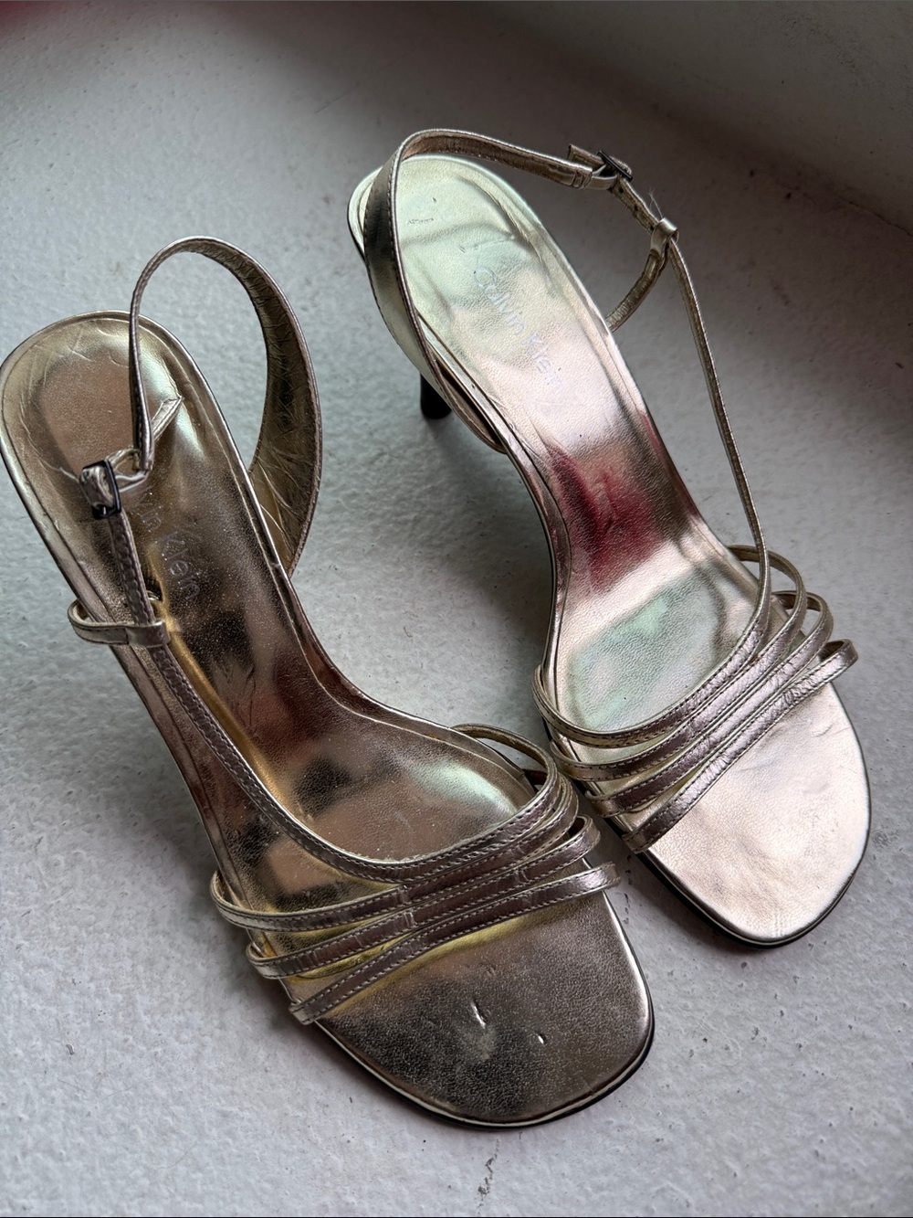 Calvin Klein Metallic Gold Strappy Slingback Sandals